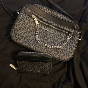 Michael Kors Black and Gray Crossbody Bag with Wallet